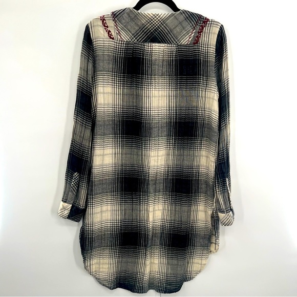 Anthropologie Floreat Plaid Floral Embroidered Flannel Tunic Blouse Shirt XS - Picture 9 of 13
